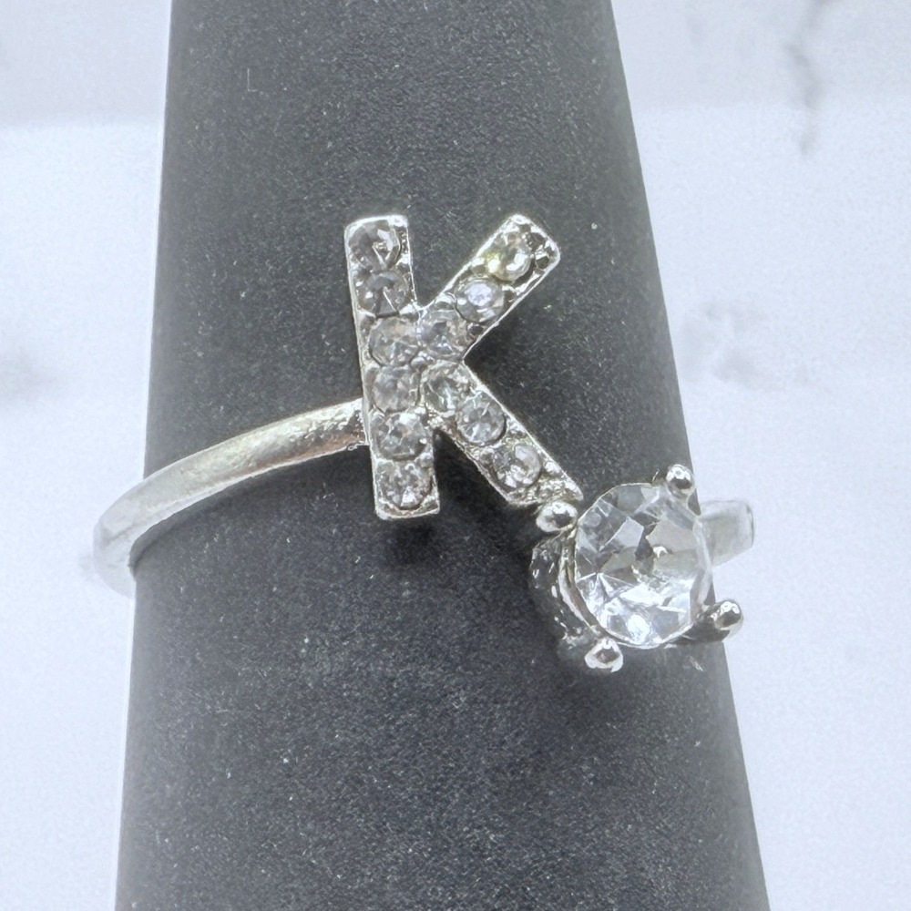 Initial "K" Ring Size 6.75 Colorless Stone Personalized Letter Ring